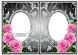 Pink Roses on Gunmetal with Diamonds Double Frames