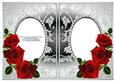 Red Roses on Silver with Diamonds Double Frames