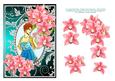 Decoupage Red Orchids and Vintage Lady in Aqua Dress - Jade