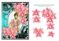 Decoupage Red Orchids and Vintage Lady in Pink Dress - Jade