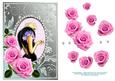 Decoupage Pink Roses and Vintage Lady in Black Gown - Aqua