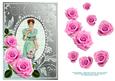 Decoupage Pink Roses and Vintage Lady in Green Dress - Aqua