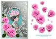 Decoupage Pink Roses and Vintage Lady in Rose Hat - Aqua