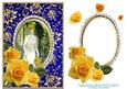 Decoupage Yellow Roses Vintage Lady White Dress - Blue Card