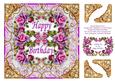 Pink and Mauve Roses Vintage Style 8 x 8 Birthday Card