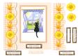 Black Cat in the Autumn Window 8 x 8 Decoupage Card Topper