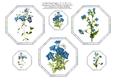 Six Blue Floral Toppers -three x 4" x 4" & Three x 2" x 2"
