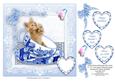 Teacup Kitten & Butterfly in Blue Frame - 8" x 8" Topper
