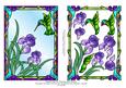 Stained Glass Iris Flowers & Humming Bird + Decoupage