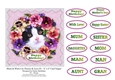 Black & White Cat, Pansies & Lace (4) - 6 x 6 Card Topper & Sentiments