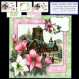 Vintage Christmas Church And Lilies - 6 x 6 Inch Card Topper With Floral Decoupage, Backers, Assorted Greeting And Matching Envelope