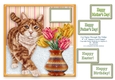 Cat Tiptoe Through The Tulips - 8 x 8 Card Topper