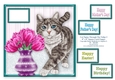 Silver Grey Tabby Cat Tiptoeing Round The Tulips - 8 x 8 Card Topper
