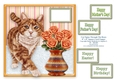 Ginger Tabby Cat Tiptoeing Round The Roses - 8 x 8 Card Topper