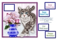 Silver Tabby Cat Tiptoeing Round The Roses - 8 x 8 Card Topper
