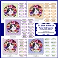 Five 6 x 6 Assorted Black & White Cat Card Toppers With Pansies & Lace