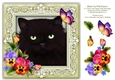 Black Cat Pansies Butterfly 8 x 8 Card Topper With Decoupage