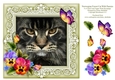Norwegian Forest Cat 8 x 8 Card Topper With Pansy Decoupage