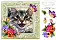 Fluffy Tabby Cat 8 x 8 Card Topper With Pansy Decoupage