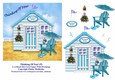 Thinking Of You Aqua Blue Beach Hut 6 x 6 Card Topper With Decoupage