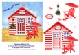 Thinking Of You Red & White Beach Hut (3) 6 x 6 Card Topper With Decoupage