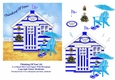 Thinking Of You Blue & White Beach Hut (4) 6 x 6 Card Topper With Decoupage