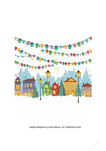 Whimsical Christmas lights garland & snowy village