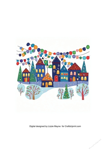 Whimsical Christmas lights garland & snowy village