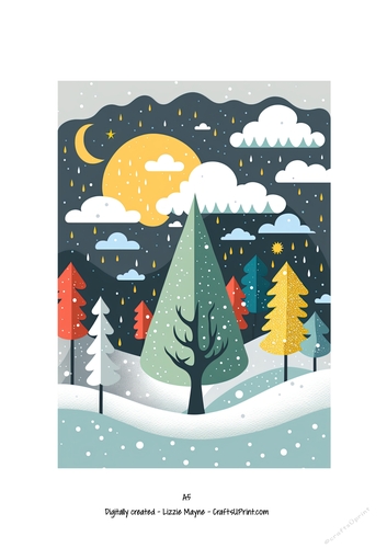 Whimsical woodland snow scene