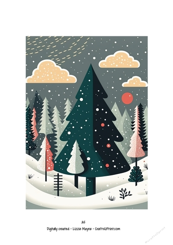 Whimsical woodland snow scene