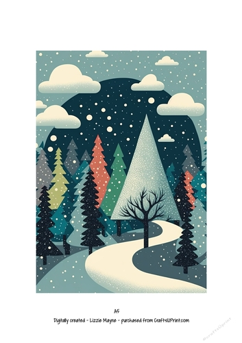 Whimsical woodland snow scene