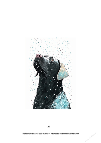 Labrador dog looking up at the snow