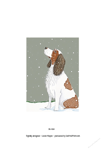 Working spaniel looking up at the snow