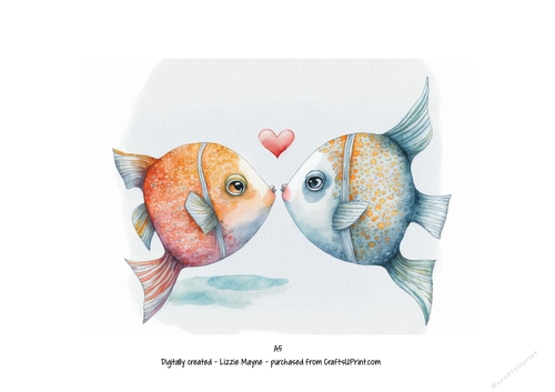 Valentines watercolor fish background
