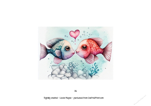 Valentines watercolor fish background