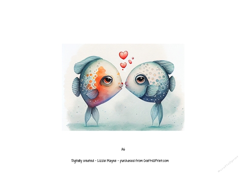 Valentines watercolor fish background