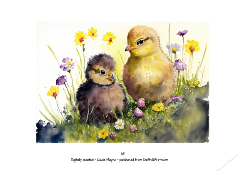 watercolour background of spring chicks