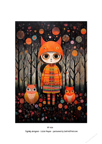Autumn Woodland Girl and Owls