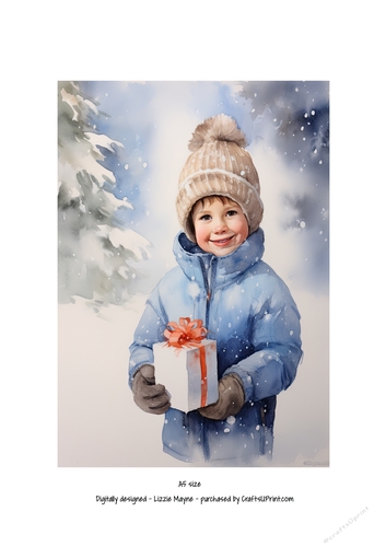 Winters magic: Little boy with Christmas gift box.