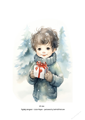 Winters magic: Little boy with Christmas gift box.