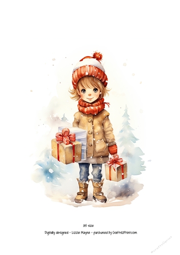 Winters magic: Little girl with Christmas gift box.