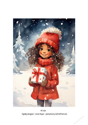 Winters magic: Little girl with Christmas gift box.