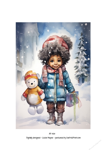 Winters magic: Little girl with Christmas gift box.