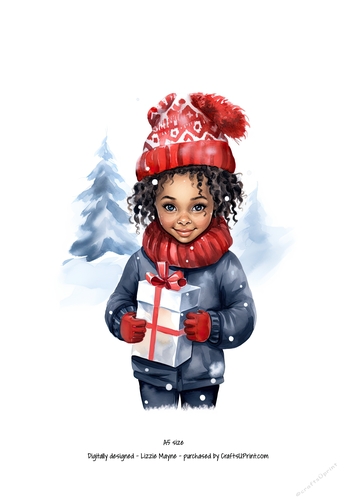 Winters magic: Little girl with Christmas gift box.