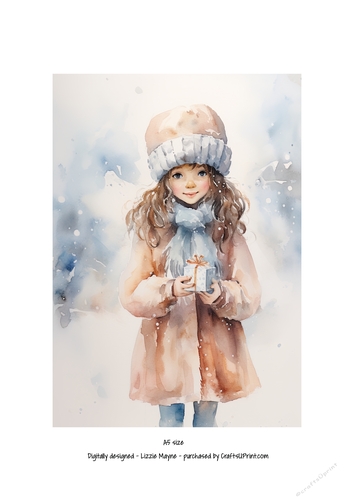 Winters magic: Little girl with Christmas gift box.