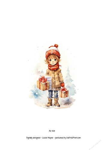 Winters magic: Little girl with Christmas gift box.