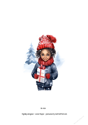 Winters magic: Little girl with Christmas gift box.