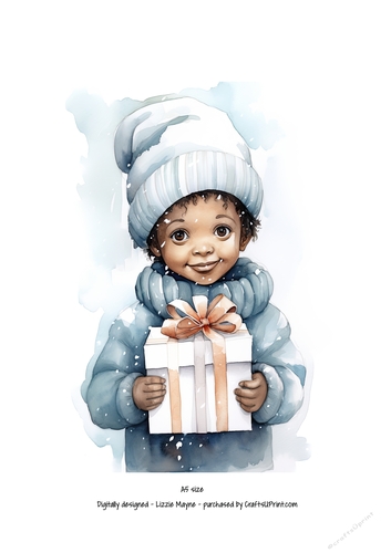 Winters magic: Little boy with Christmas gift box.