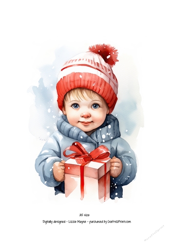Winters magic: Little boy with Christmas gift box.