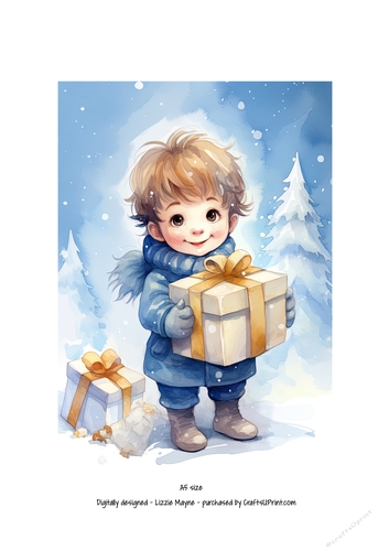 Winters magic: Little boy with Christmas gift box.